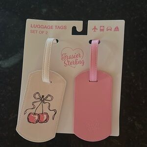 Pink and Cream Bow Cherry Luggage Tags Set Frasier Sterling